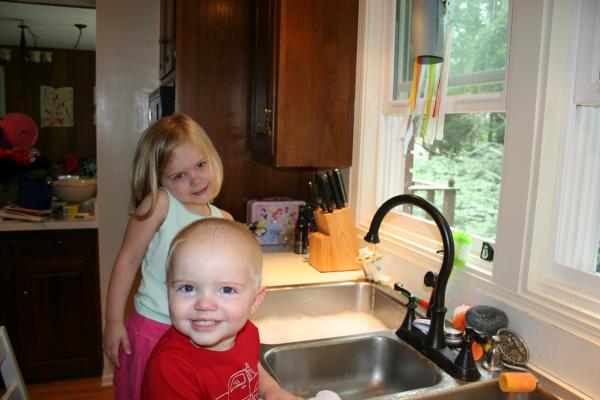 Ruby and Burke at the Sink